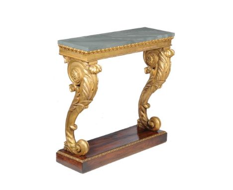 ϒA George IV giltwood and rosewood console table, circa 1825, 91cm high, 93cm wide, 31cm deep Provenance: (By repute) Supplie