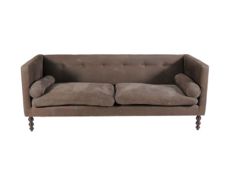 An upholstered sofa, manufactured by George Smith, with label to underside for the maker, 82cm high, 210cm wide, 80cm deep