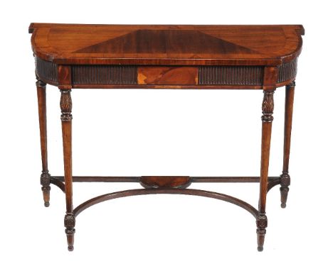 A mahogany and yew side or console table, in George III style, late 19th/ early 20th century, the banding and tablet elements