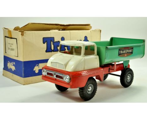 Triang Large Thames Trader Tipper Lorry. Model is red, including chassis, White cab and green body. Triang Transport Decal. G