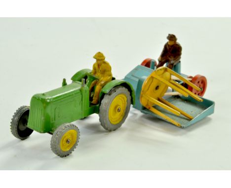 Charbens No.19 Tractor and Reaper with two drivers. Tractor is in very rare green with yellow and silver metal wheels. Reaper