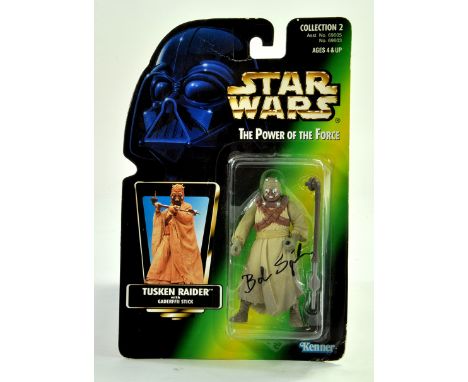 Star Wars Carded Figure comprising Tusken Raider, Power of the Force. Notable feature is the card bubble is signed by Bob Spi