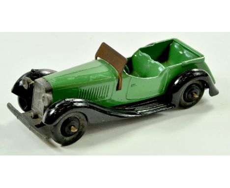 Dinky No. 36E Salmson 2-seater Sports Car. Issue is mid green with solid metal screen, black ridged hubs. Appears to be gener