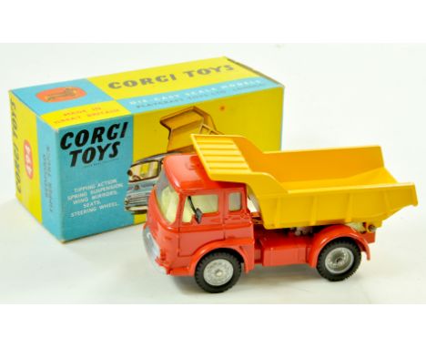 Corgi No. 494 Bedford TK Tipper Truck. Issue with red cab and chassis, yellow tipper, lemon interior and cast hubs. Fine exam