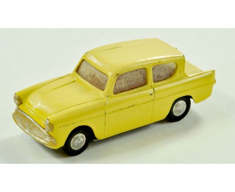 Tri-ang Spot-On No. 213 Ford Anglia. Issue is in yellow with red interior. A hard to find variation. Generally good but some 