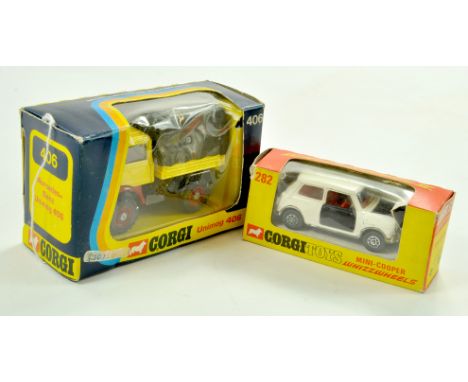 Corgi No. 406 MB Unimog 306 plus No. 282 Whizzwheels Mini Cooper. Good to excellent in good to very good boxes. Note: We are 