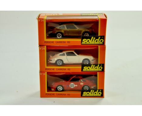 Solido 1/43 Trio comprising Porsche Carrera RS, No. 24. Various liveries. Excellent with boxes. Note: We are always happy to 