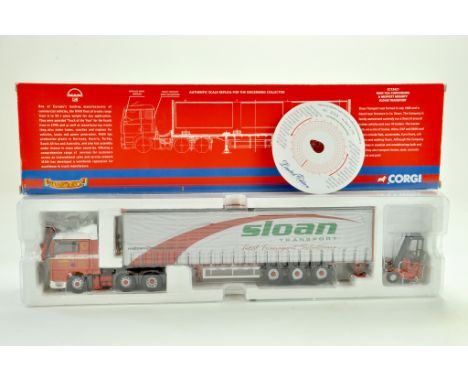 Corgi Diecast Truck issue comprising No. CC13421 MAN TGA Curtainside with Moffett Mounty in the livery of Sloan Transport. Ap