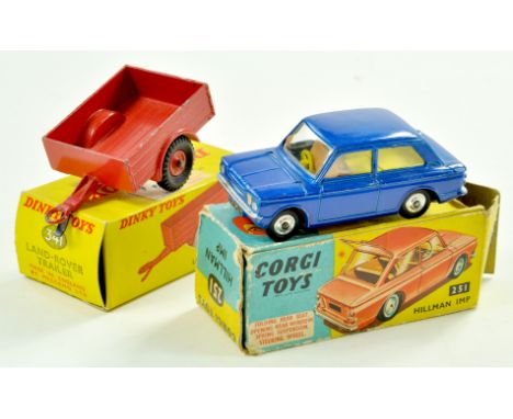 Corgi No. 251 Hillman Imp plus Dinky No. 341 Land Rover Trailer. Generally very good in fair to very good boxes.  Note: We ar