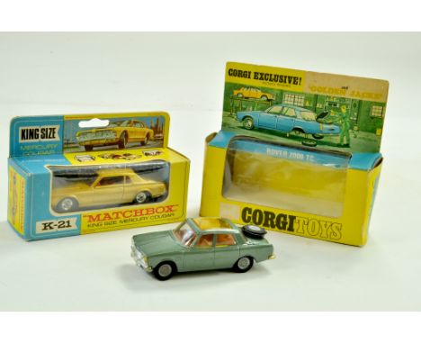 Matchbox King Size Mercury Cougar plus Corgi Rover 2000. Both appear very good to excellent in good to very good boxes. Note: