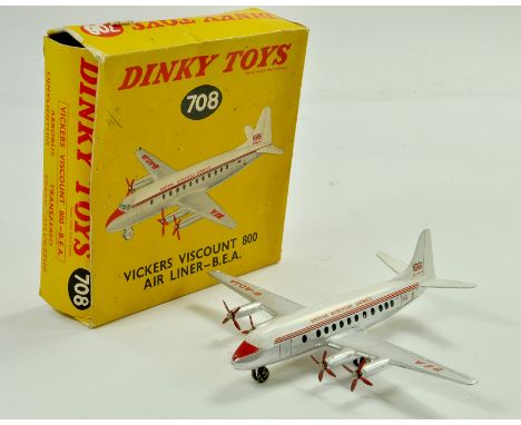 Dinky No. 708 Vickers Viscount 800 Airliner in the livery of BEA. Nice example is very good to excellent in good, slightly cr