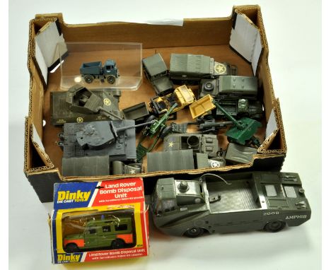 A group of diecast military vehicles comprising Dinky, Corgi and others. Generally fair to very good.  Note: We are always ha