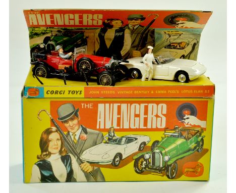 Corgi No. GS40 The Avengers Gift Set comprising John Steed's Vintage Bentley with John Steed figure, 3 x umbrellas; Emma Peel
