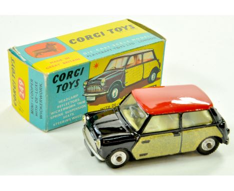 Corgi No. 249 Morris Mini Cooper Wickerwork. Issue with black body, red roof and Wickerwork pattern. Very good to excellent, 
