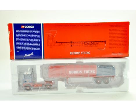 Corgi Diecast Truck issue comprising No. CC12609 Scammell Crusader Sheeted Flatbed in the livery of Morris Young. Appears Exc