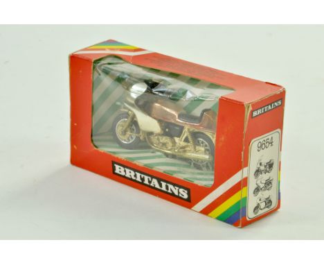 Britains 1/32 Motorcycle issue comprising No. 9654. Gold Finish. Appears very good to excellent in box.  Note: We are always 