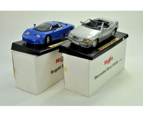 Duo of 1/18 Maisto diecast cars, Bugatti and Mercedes. Appear very good with boxes.  Note: We are always happy to provide add