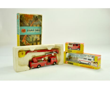 Assorted Corgi comprising Fire Engine, DAF City car and Police Range Rover, part set. Good in fair boxes. Note: We are always