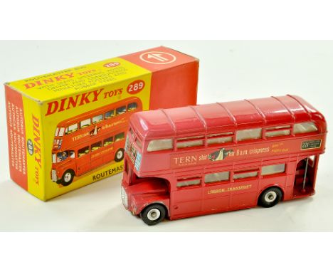 Dinky No. 289 London Transport Routemaster Bus Tern Shirts. Generally very good, some slight fading, and the off blemish in v