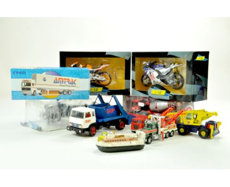 Misc diecast group comprising various makers, inc Britains Skip Lorry, 1/12 Motorbikes and more.  Note: We are always happy t