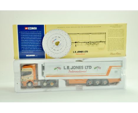 Corgi Diecast Truck issue comprising No. CC12908 Scania Topline `Fridge Trailer in the livery of LE Jones. Generally very goo