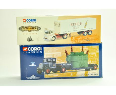 Corgi Diecast Commercial truck issues, classics duo comprising 21303 AEC Bell's Whisky plus No. 16704 Scammell Pickfords issu