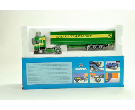 Universal Hobbies Diecast Truck issue comprising 1/50 Scania Curtainside in the livery of Sparks. Very good to excellent in b