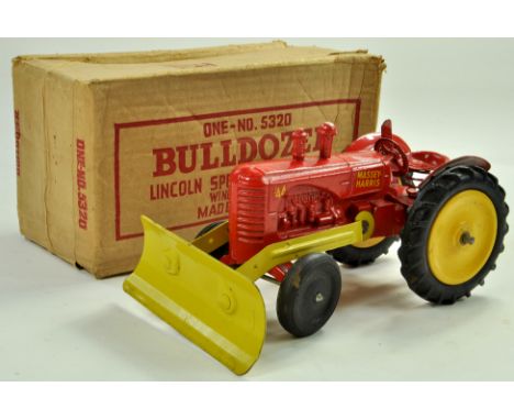 Scarce Lincoln Toys (Canada) Large Massey Harris 44 Tractor with Front Dozer Blade. Appears very good to excellent in fair to