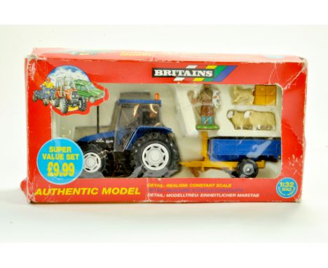 Britains 1/32 Farm issue comprising No. 3054 Super Value Set, New Holland 6635 Tractor with Trailer and Accessories. Appears 