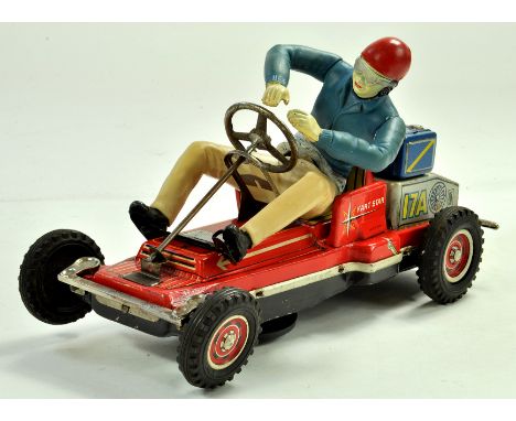 T.N Nomura Large Tinplate battery operated Kart Star Go Kart. Generally appears good. Some corrosive wear in places. Note: We