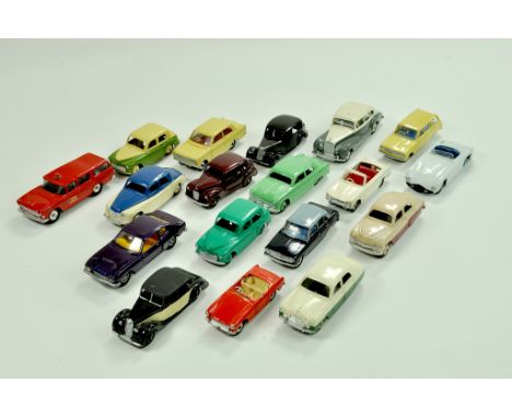 Dinky Toys diecast car group comprising mostly repainted issues. Generally display well, hence good to excellent.  Note: We a