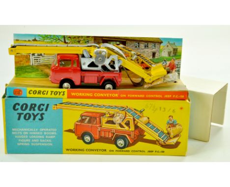 Corgi No. 64 Working Conveyor on Forward Control Jeep. Complete with sacks and figure. Appears very good to excellent in a ve