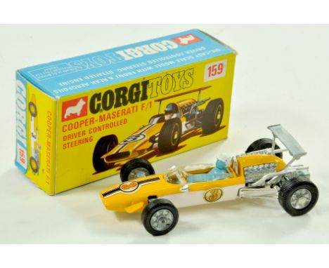 Corgi No. 159 Cooper Maserati F1 Racing Car. Issue has yellow &amp; white body with racing number 3. Very good to excellent i