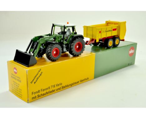 Siku 1/32 Farm Issue comprising scarce Manfred Weise Fendt Favorit 716 Vario Tractor, with loader with Veenhuis Manure Spread