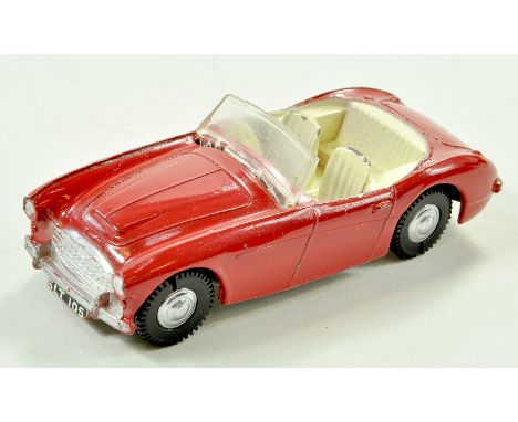 Triang Spot-On No. 105 Austin Healey 100-Six in red. Appears very good, some age related paint specks in places. Tyres split.