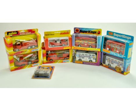 Solido Fire related models plus Matchbox Superkings Londoner bus quartet plus one other. Excellent with boxes.  Note: We are 