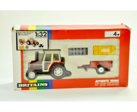 Britains 1/32 Farm issue comprising No. 9646 Massey Ferguson 362 Tractor with Mini Trailer and Accessories. Appears very good