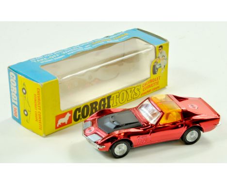 Corgi No. 300 Chevrolet Corvette Stingray Coupe in metallic red. Very good to excellent, minimal age related wear in very goo
