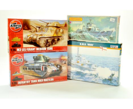 Four plastic model kits from Airfix, Matchbox and Mister Craft. Complete, ex trade stock. Note: We are always happy to provid