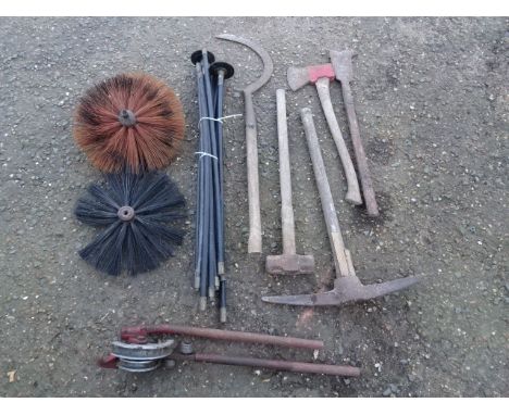 Pick axe, sledge hammer, pipe bender and drain/chimney rods etc&nbsp;