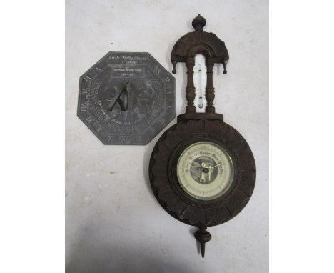 Oak framed barometer and a slate sundial&nbsp;