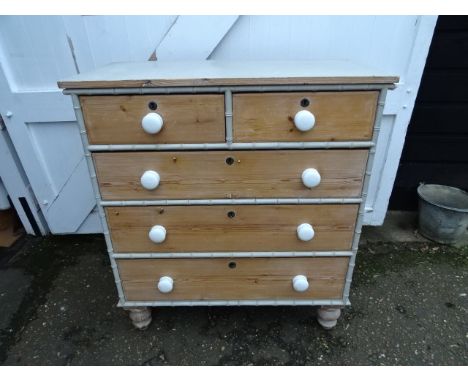 2 Short over 3 long vintage pine cottage cut chest of drawers with faux bamboo frontage H107cm W96cm D52cm approx&nbsp;