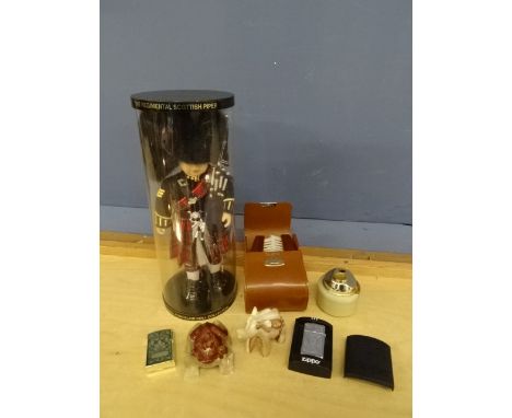 Collectors lot to include Zippo lighter, onyx animals and Scottish doll etc&nbsp;