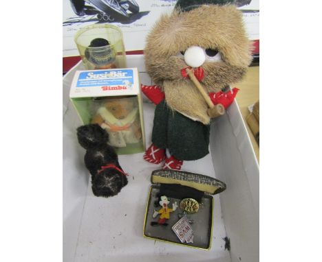 A vintage Gonk, black cat, vintage badges inc Mickey Mouse&nbsp;