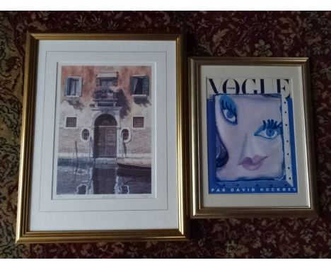 Michael MacDonagh Wood 'Venetian Villa' limited numbered (229/500) print and a Vogue print, both framed and glazed. Largest 4