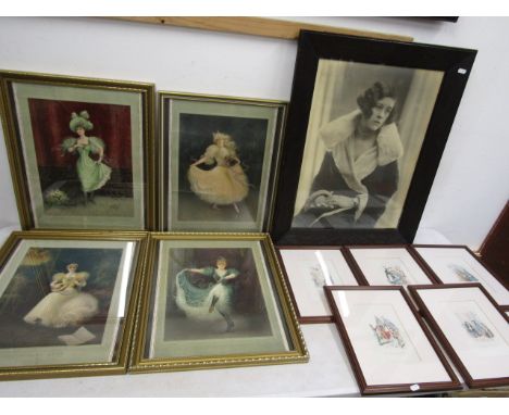 100 yr old set prints, a portrait and 4 vintage dancing prints&nbsp;