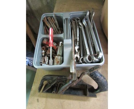 Caddy of sockets, drill bits, spanners and Stanley 78 plane&nbsp;