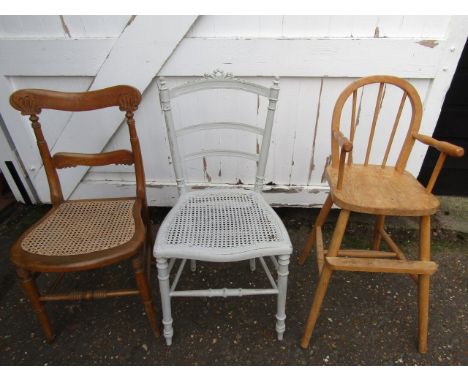 2 vintage cane seat chairs and child's high chair (display only)