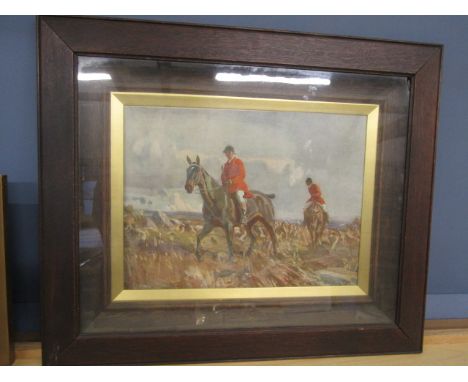 A hunting print in recessed frame 77x65cm