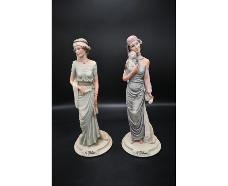 2 vintage Italian Capodimonte Auro Belcari art deco Dear lady figurines, approx 25cm tall